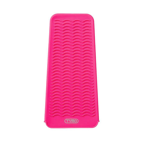 Front view of the hot pink TYMO Silicone Heat Resistant Mat Pouch showcasing its wavy textured surface and logo at the bottom.