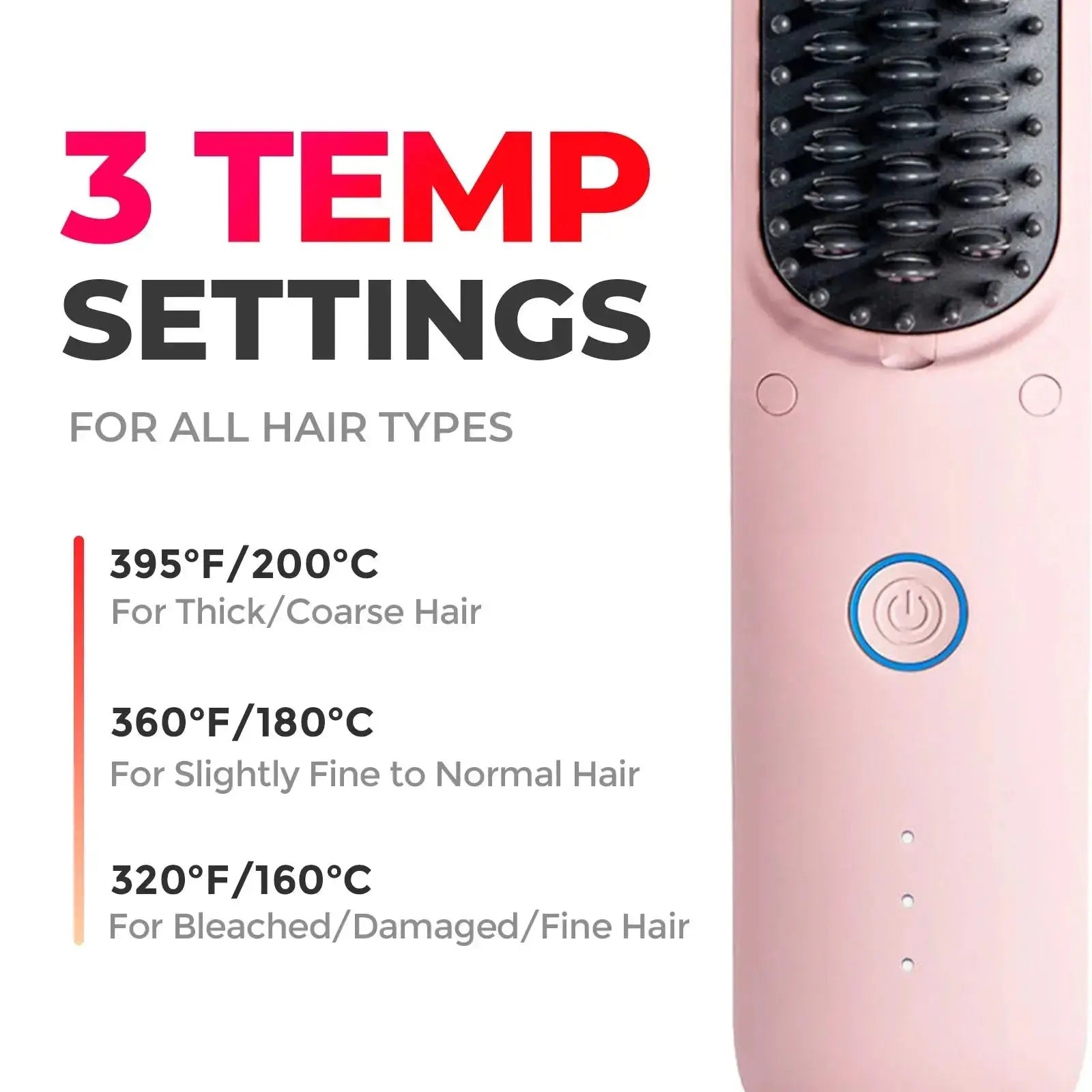 TYMO PORTA PRO PINK has three temperature settings, perfect for all hair types including thick, coarse and damaged hair.
