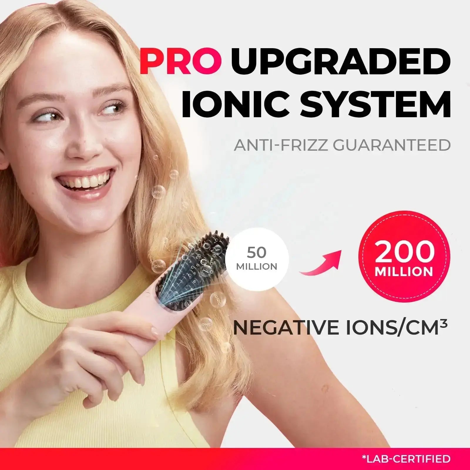 TYMO PORTA PRO PINK electric hair brush with an upgraded negative ionic system, effectively tames frizzy hair.