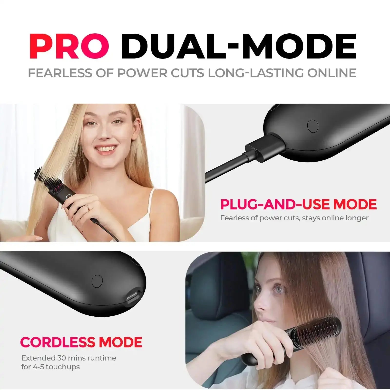 TYMO PORTA PRO hair styler with Dual-Mode Operation allowing for cordless use or plug-and-use mode.