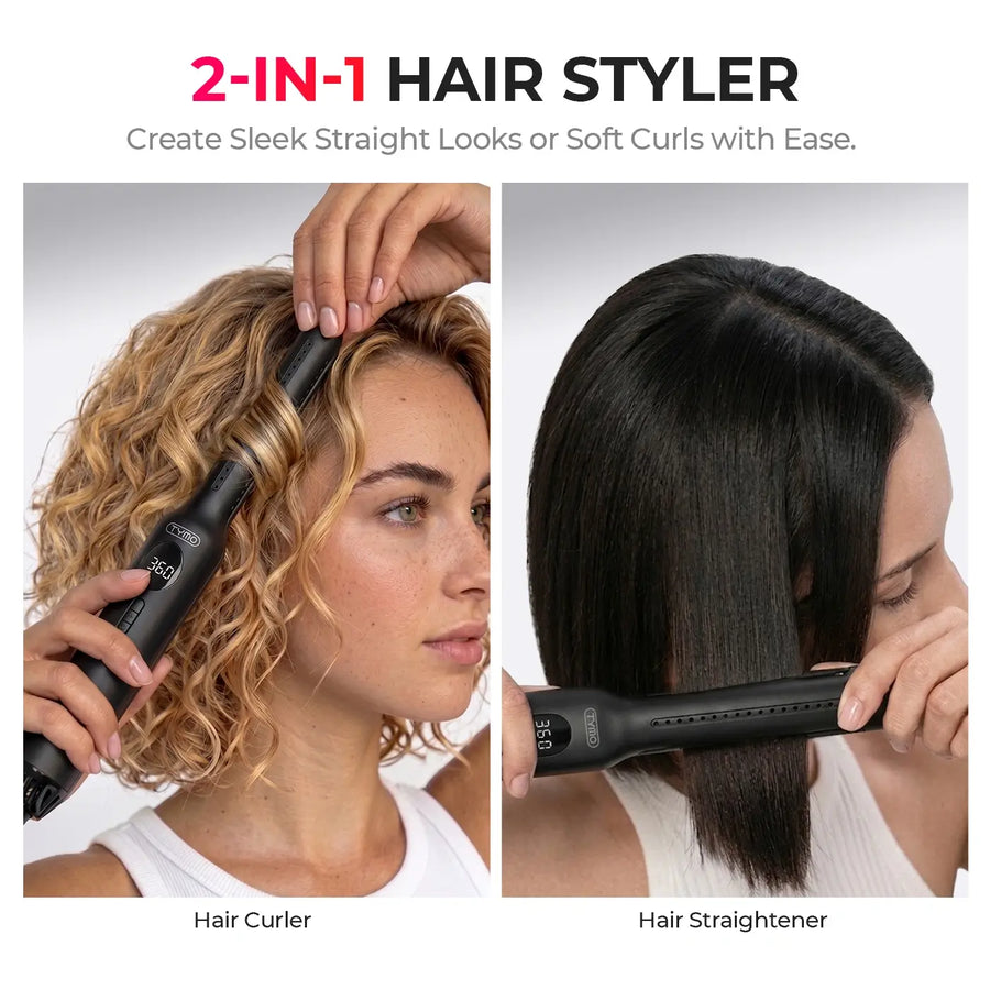 Two-in-one Airflow Mini used as a hair curler and straightener