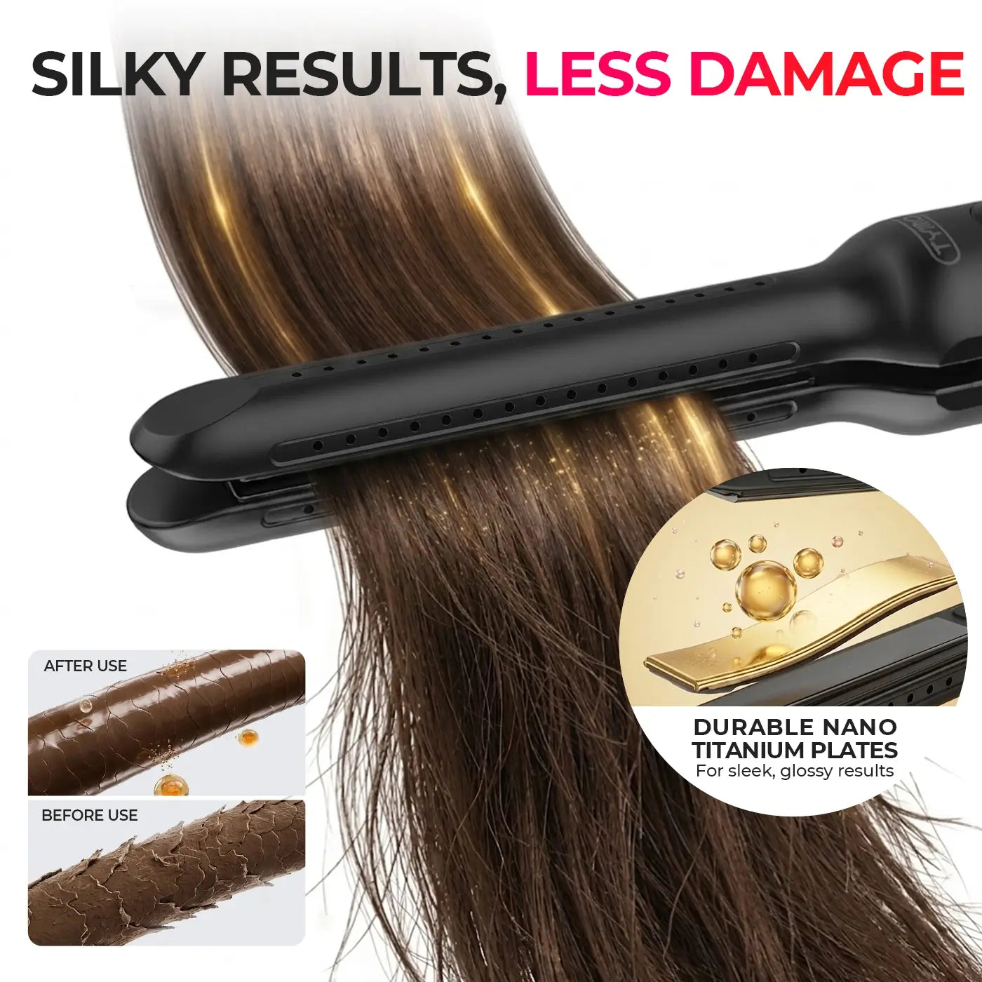Nano titanium heating plates flat iron for glossy less-damaged hair