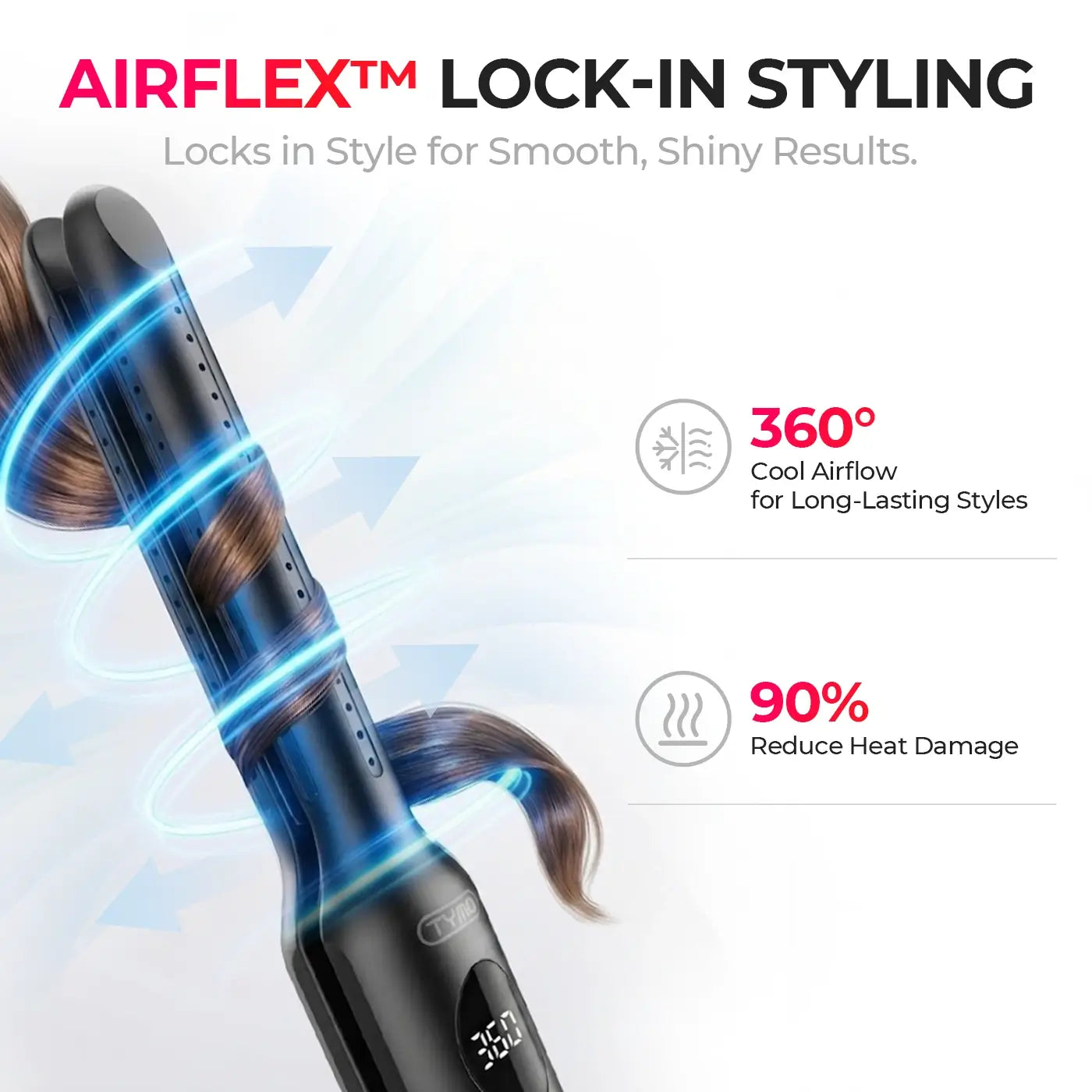 AirFlex cool airflow hair styler, lock in curls and lower heat damage