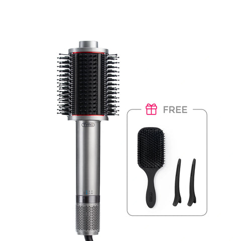 Grey TYMO Airbeam hot air brush set with free TYMO paddle brush and TYMO hair clips
