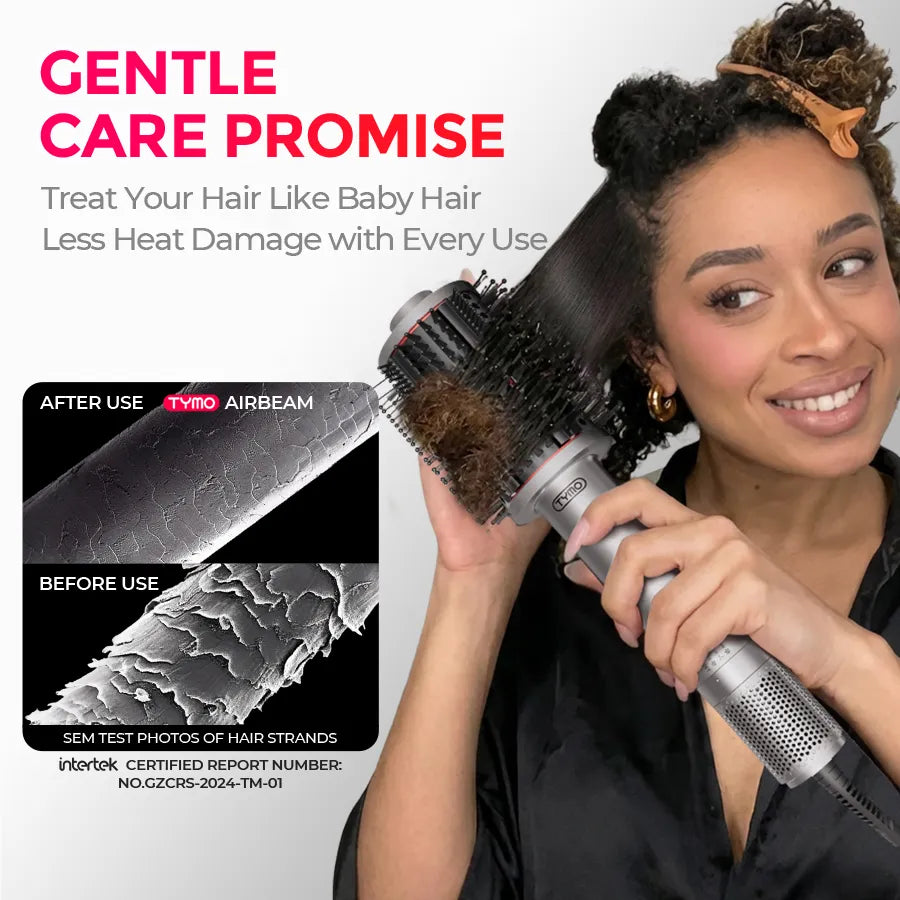TYMO AIRBEAM hot air brush treats your hair like baby hair without damage