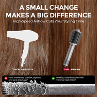 TYMO AIRBEAM hair brush dryer cuts your stying time with  high-speed airflow