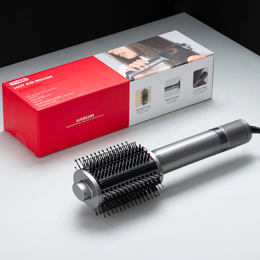 TYMO AIRBEAM hair dryer brush with packaging.