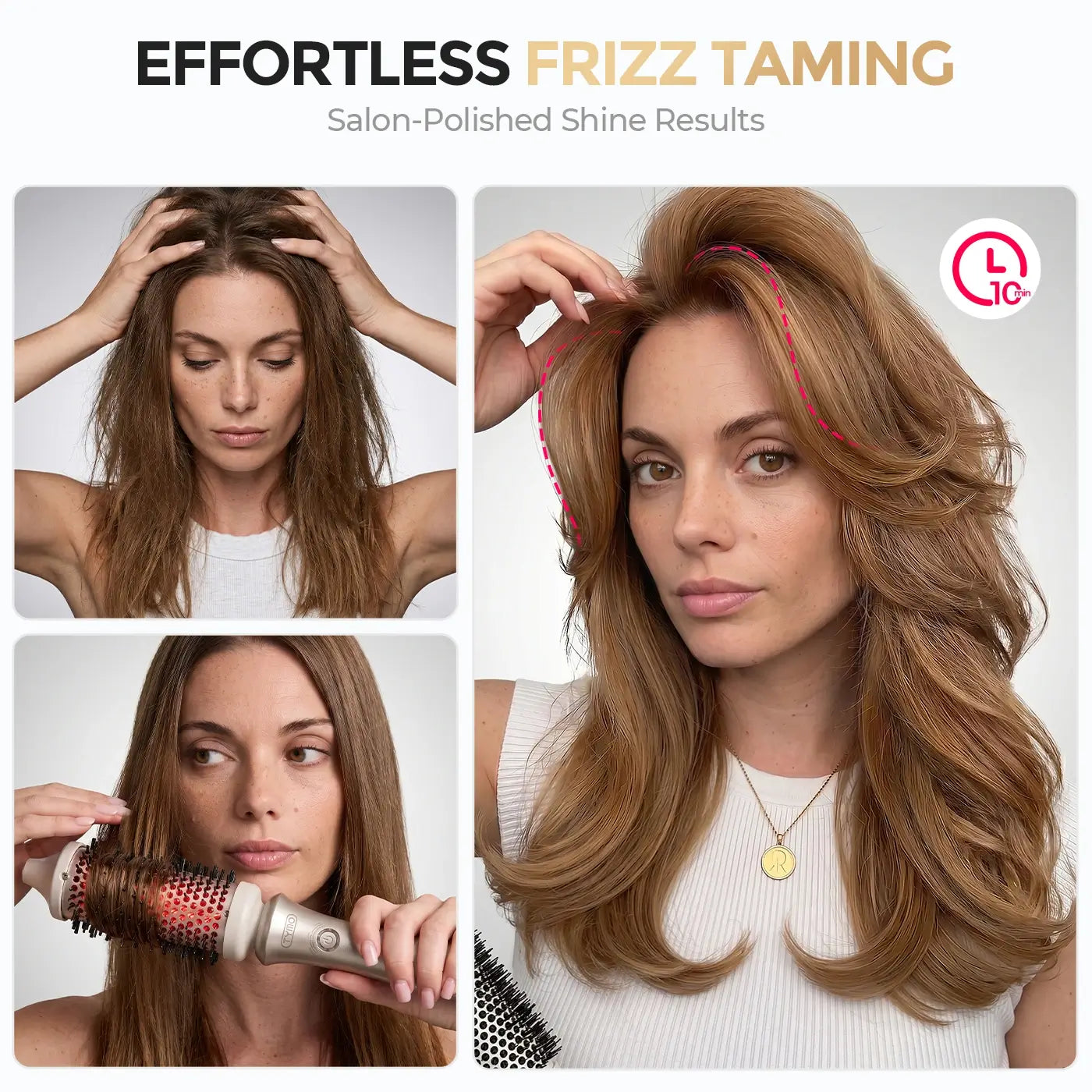 10‑min volumizing hair‑styling process with TYMO round heat brush