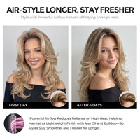 Hairstyle lasting effect comparison: day‑1 look vs after 6 days, low‑heat airflow styling keeps hair fresher longer