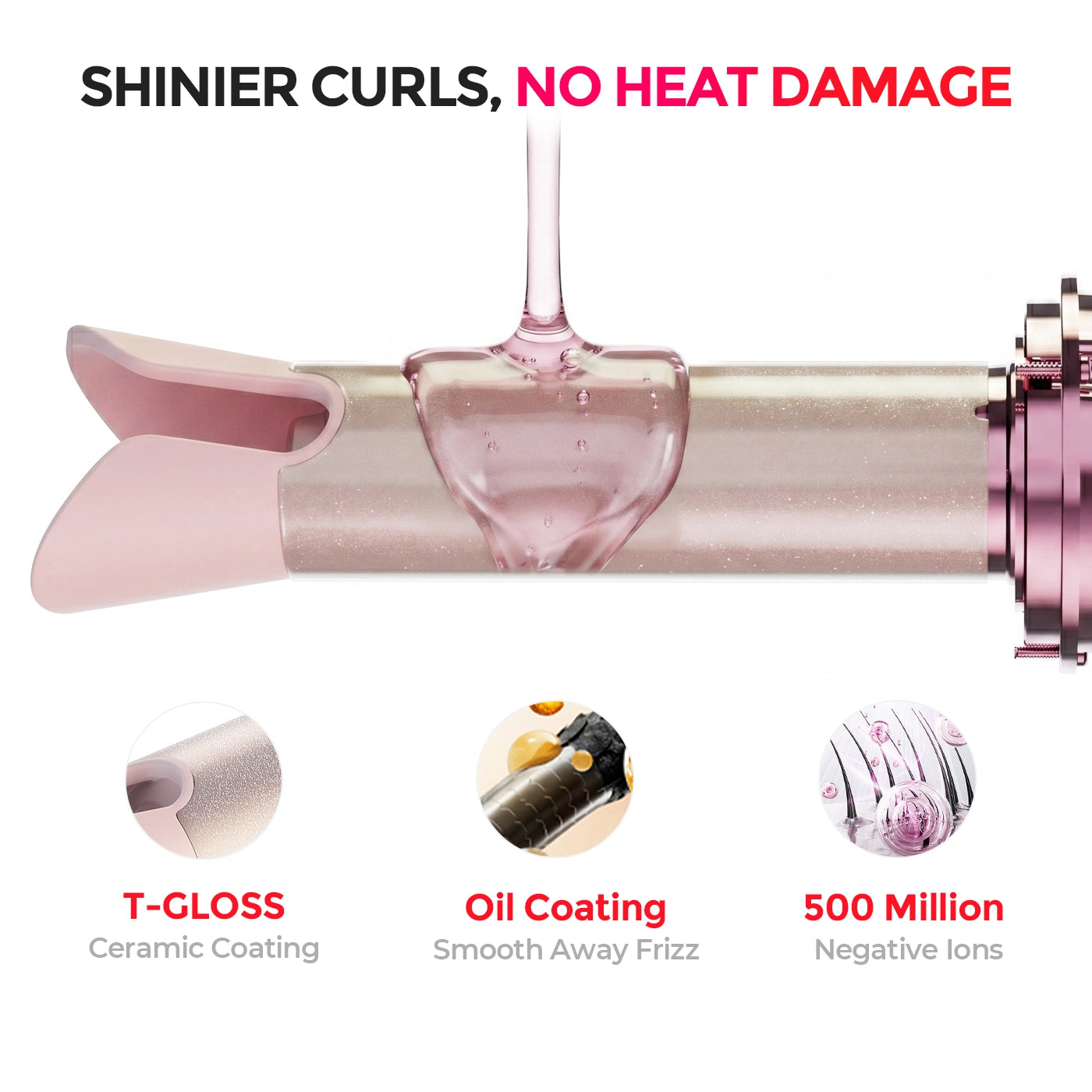 TYMO curler with T-GLOSS ceramic coating, nourishing oil coating, and 500 million negative ions for shiny, smooth curls with reduced frizz and heat damage