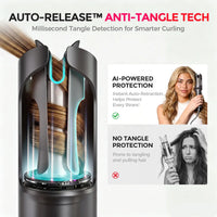 TYMO Auto-Release Anti-Tangle Technology: AI-powered protection instantly retracts hair to prevent tangling and pulling, unlike traditional curlers