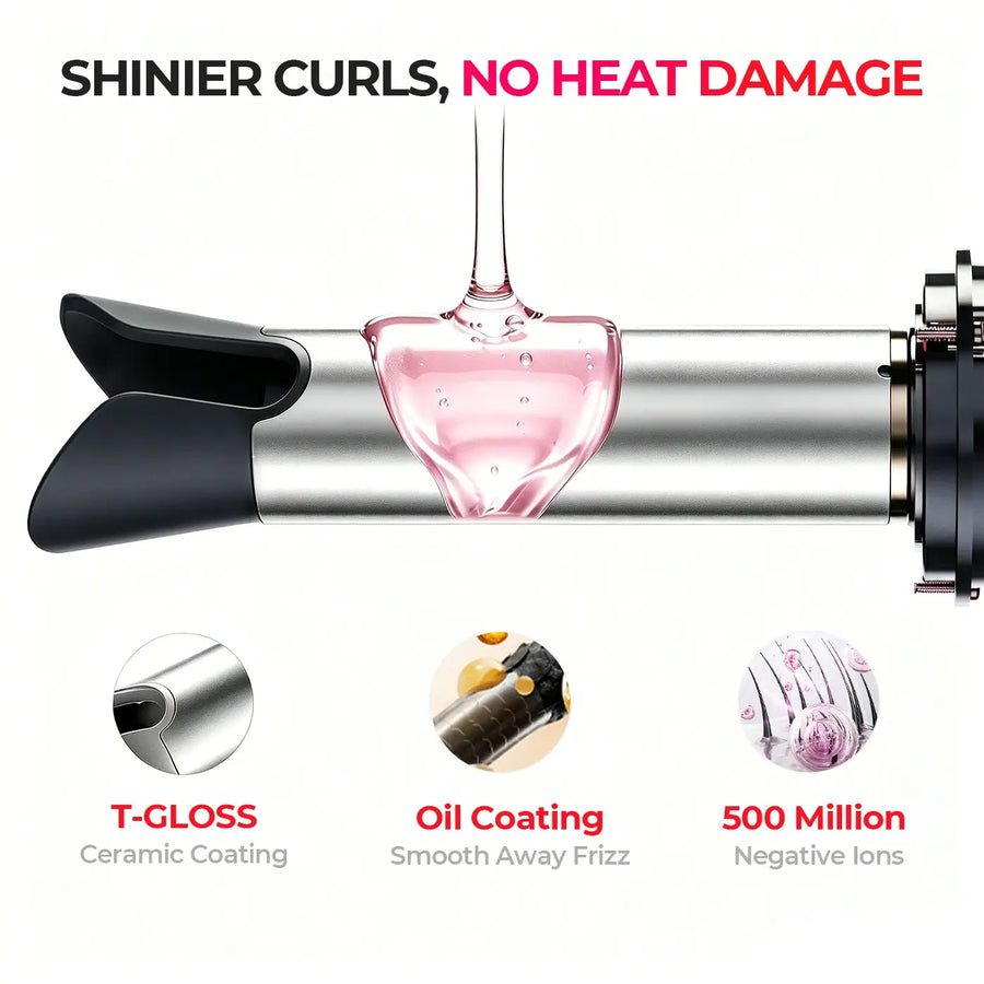 TYMO curler with T-GLOSS ceramic coating, nourishing oil coating, and 500 million negative ions for shiny, smooth curls with reduced frizz and heat damage