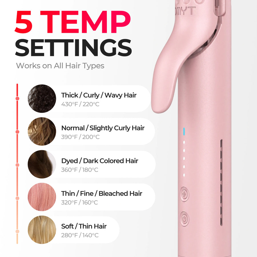 TYMO AIRFLOW 5 adjustable temperature settings for all hair types, from thick curly to soft thin hair