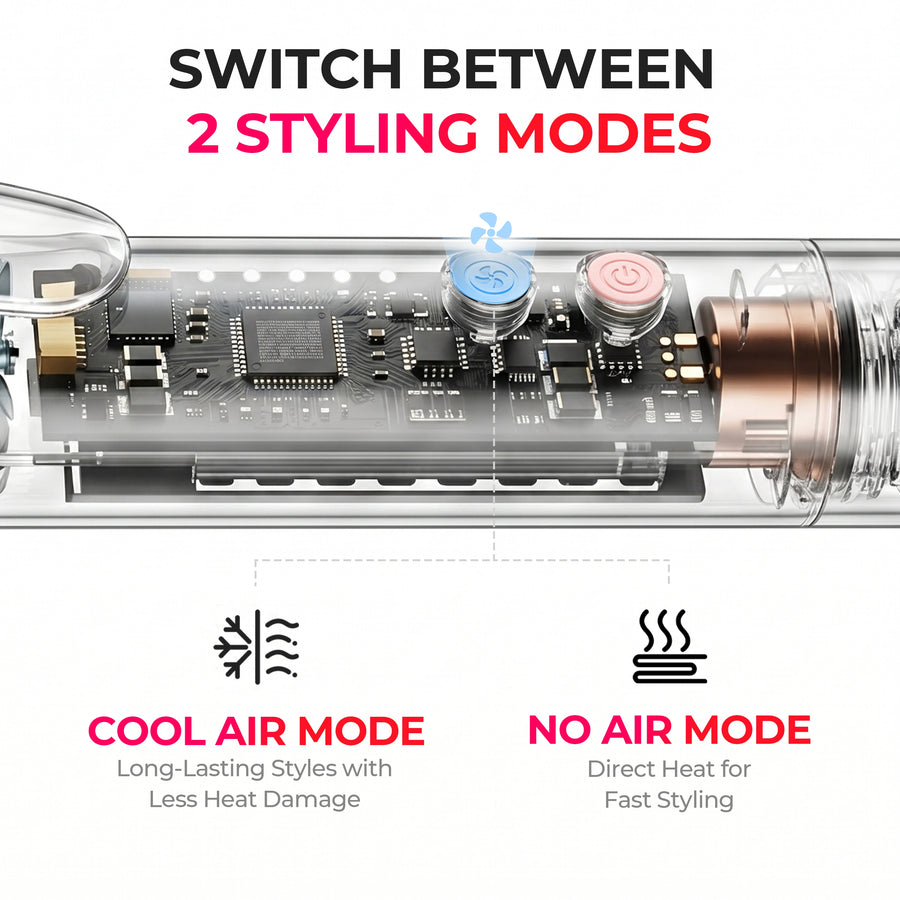 TYMO AIRFLOW dual styling modes: cool air for long-lasting styles, hot air for fast straightening