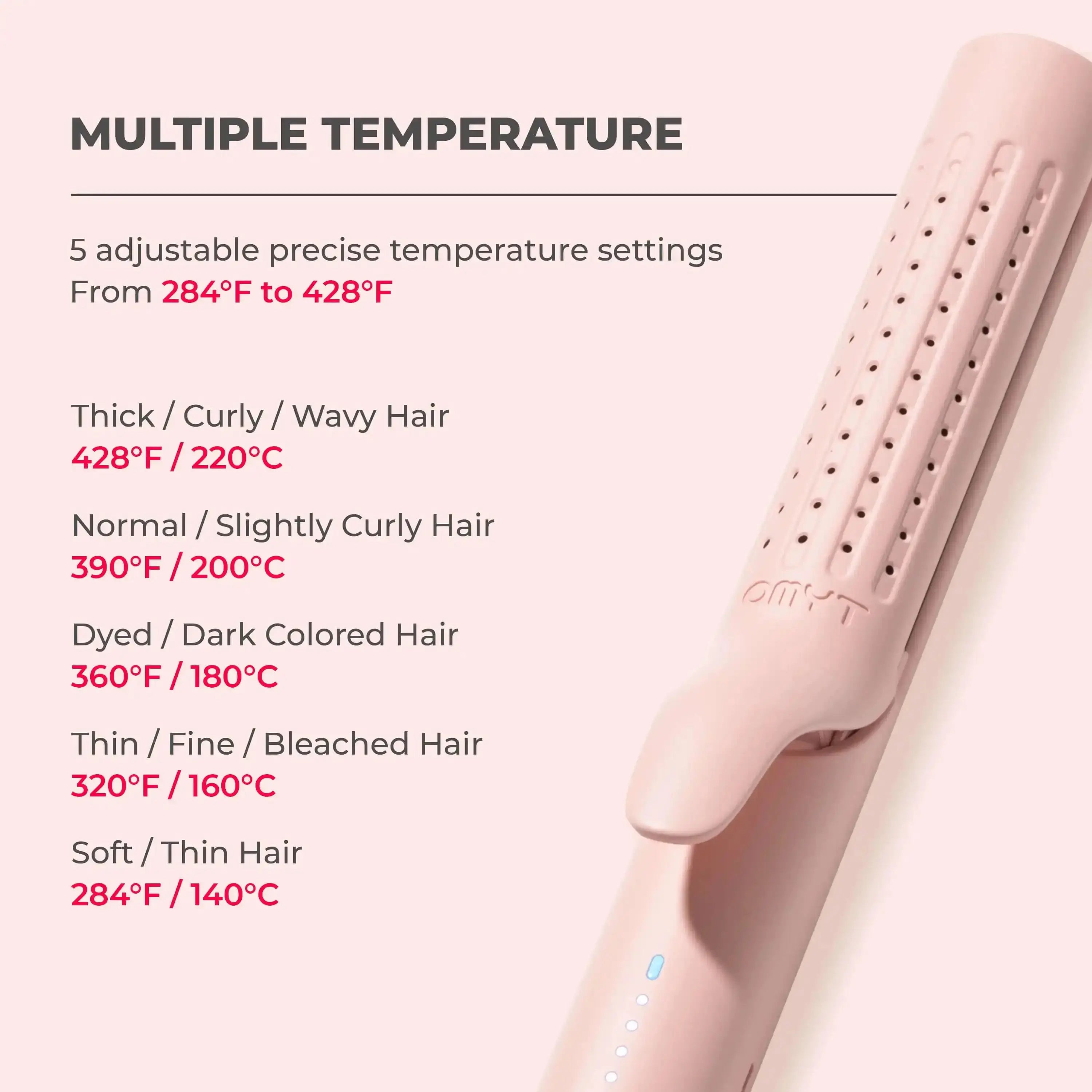 TYMO AIRFLOW 2 in 1 Hair Straightener and Curler with 5 adjustable temperature settings from 284°F to 428°F