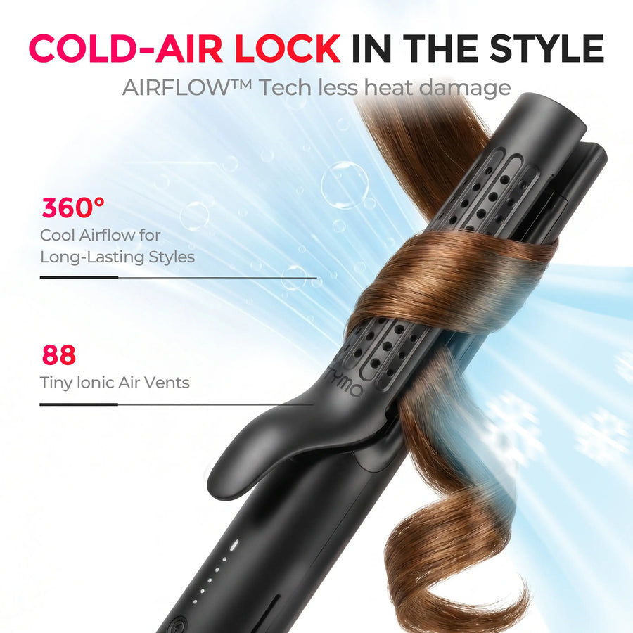 TYMO AIRFLOW cool air lock technology, 360° airflow with 88 ionic vents to set curls and reduce heat damage
