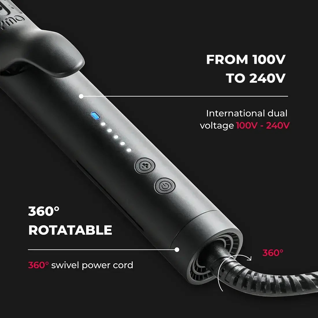 TYMO AIRFLOW dual voltage for worldwide use, travel friendly 2-in-1 hair styling curler and flat iron