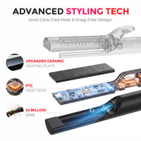TYMO AIRFLOW advanced styling tech: upgraded ceramic plates, PTC heating, and 54 million negative ions for smooth hair