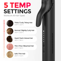 TYMO AIRFLOW 5 adjustable temperature settings for all hair types, from thick curly to soft thin hair