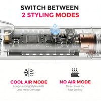 TYMO AIRFLOW dual styling modes: cool air for long-lasting styles, hot air for fast straightening
