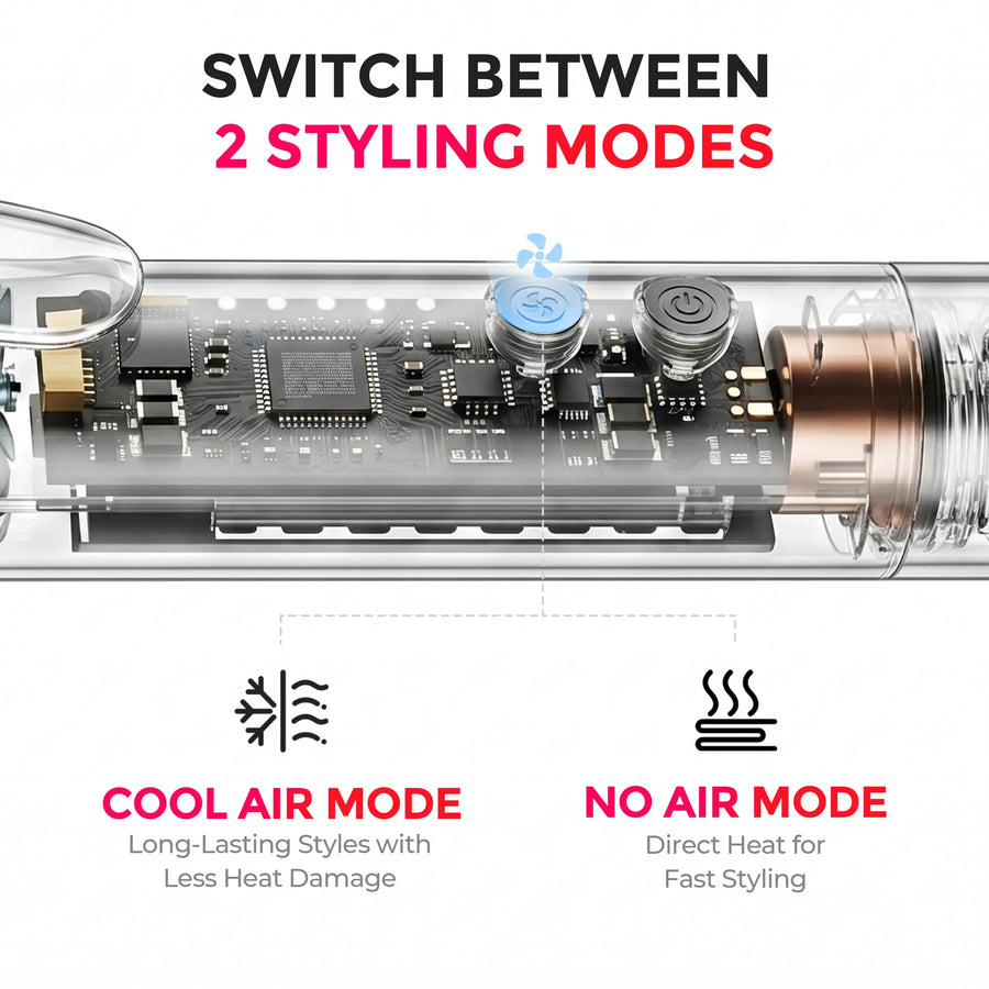 TYMO AIRFLOW dual styling modes: cool air for long-lasting styles, hot air for fast straightening