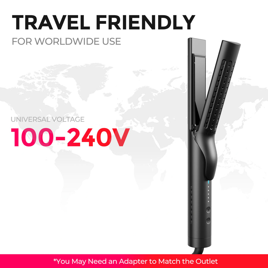 TYMO AIRFLOW travel-friendly hair styler with 100-240V dual voltage for worldwide use