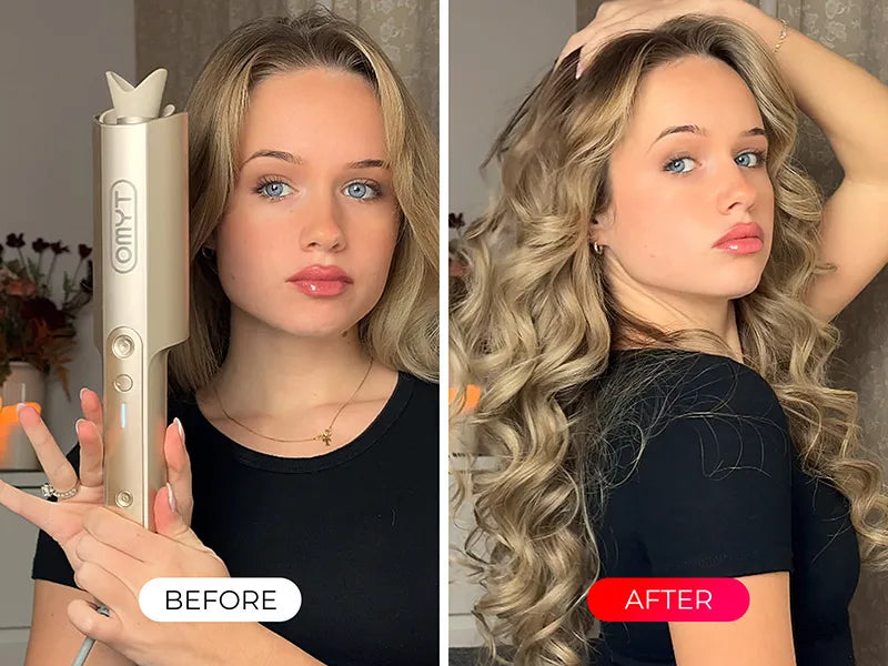 Visible transformation with TYMO CURLPRO PLUS, the best ceramic ionic hair curler for smooth results.