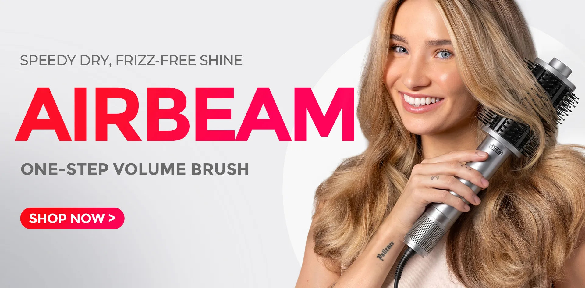 TYMO AIRBEAM one-step volume hair brush delivering fast drying and frizz-free shine.