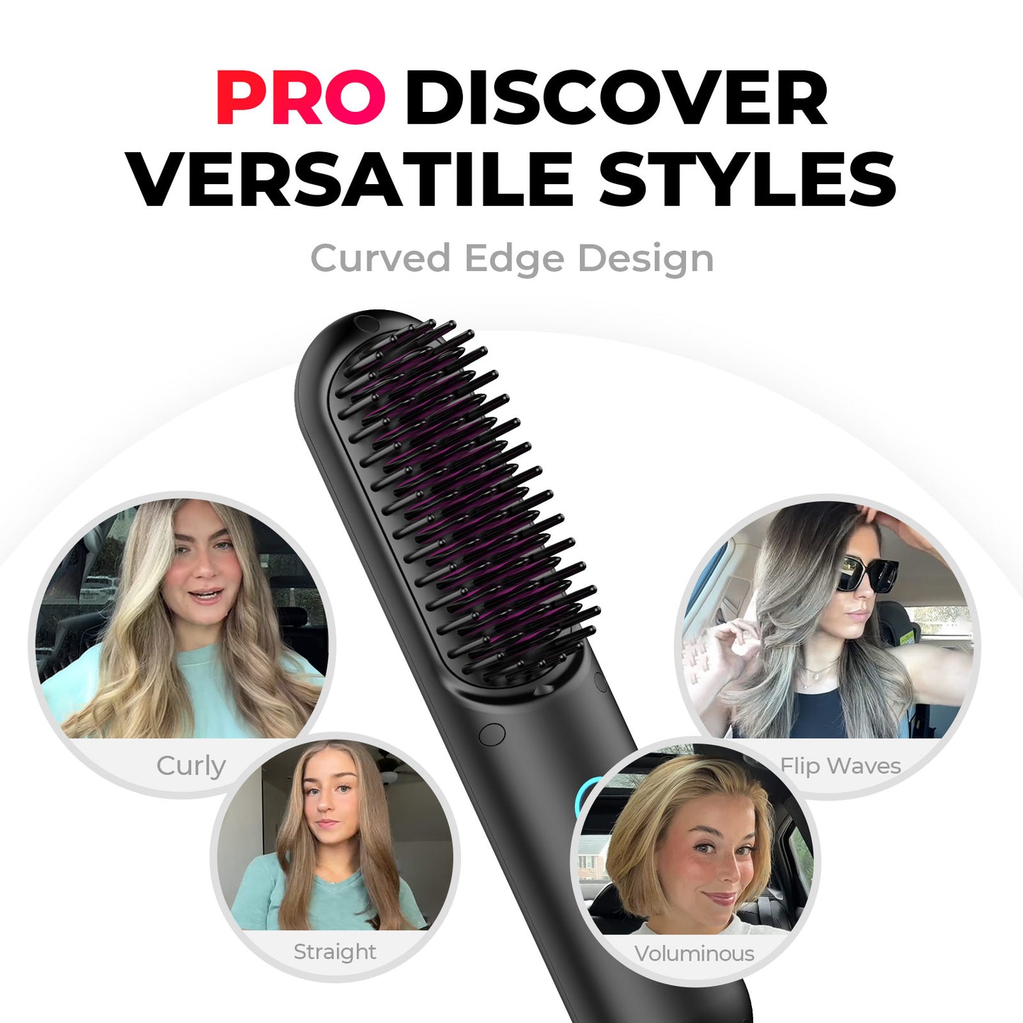 TYMO PORTA PRO hair brush with a curved edge design, ideal for creating various hairstyles, from curls to flip waves.