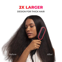 TYMO IONIC PLUS hair straightener brush is twice as large, making it easier to straighten thick hair.