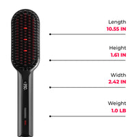 
                  
                    Specifications of the TYMO IONIC PLUS hair straightening brush, including dimensions and weight.
                  
                