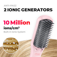 
                  
                    TYMO iONIC PINK hairbrush straightener features dual ionic generators and a built-in ionic system to combat frizz.
                  
                